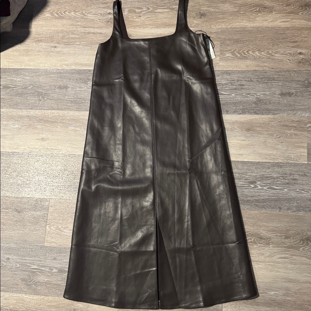Hyacinth House Women’s Chocolate Faux Leather Square Neck Olga Dress, Size S